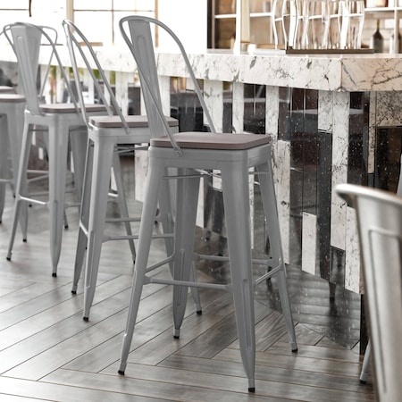 Flash Furniture 30" Silver Metal Counter Stool-Gray Poly Seat CH-31320-30GB-SIL-PL2G-GG